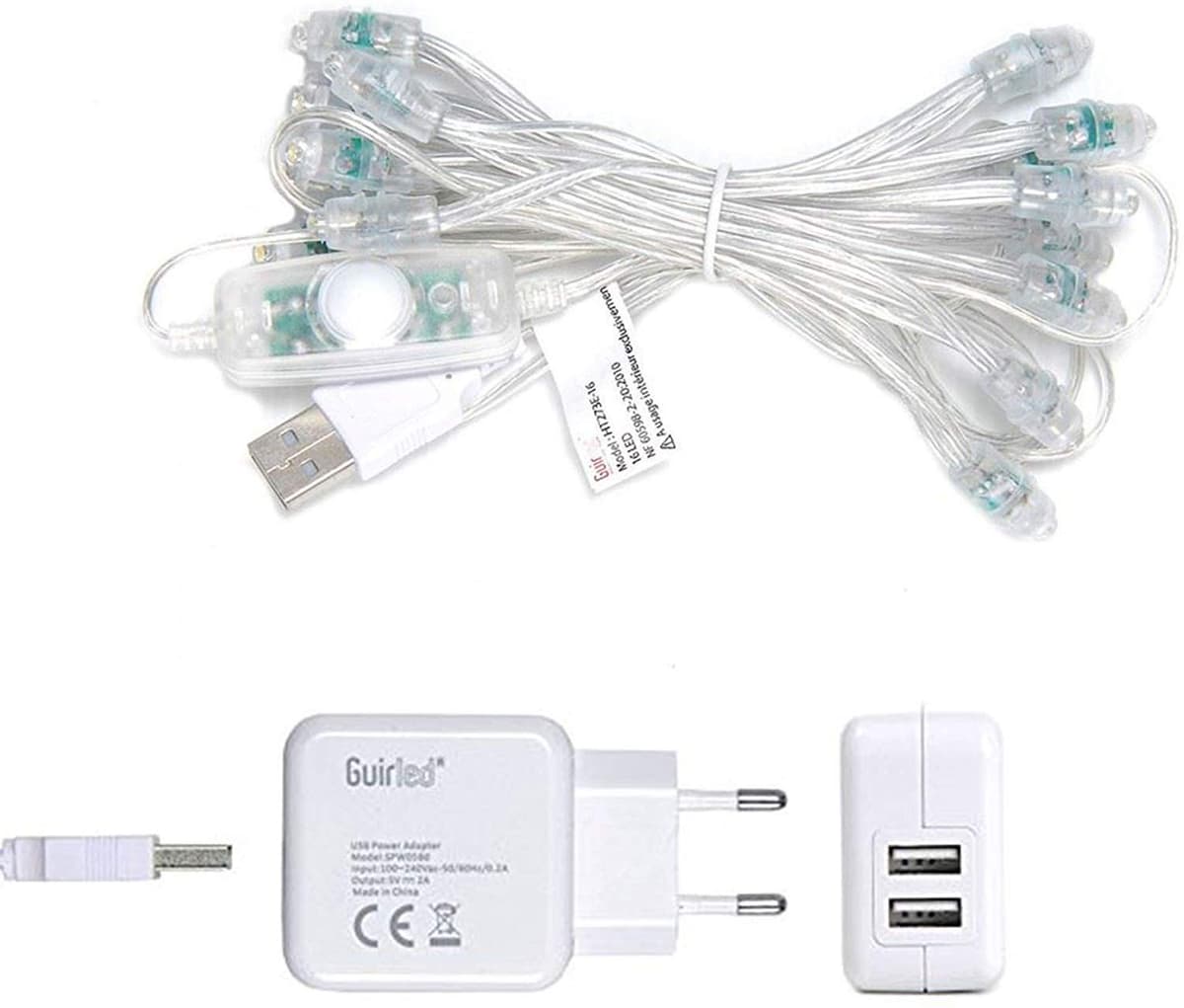 GuirLED - Guirnalda luminosa bolas de algodón LED USB- Luz de noche para bebé 2h - Adaptador de corriente dual USB 2A incluido - 3 intensidades - 24 bolas 2,4m - Provence — view 7
