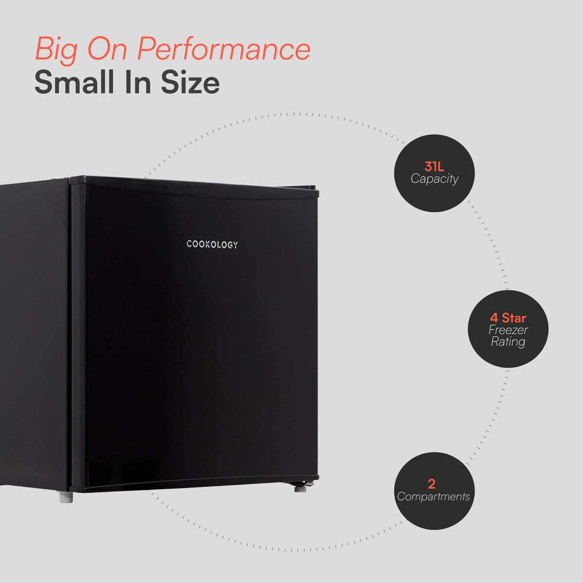 Cookology MFZ32BK Small Table Top Mini Freezer in Black - 31 Litre Capacity - For Counter Tops - Adjustable Temperature Control & Legs - Removable Wire Shelf - 4 Star Freezer Rating — view 3
