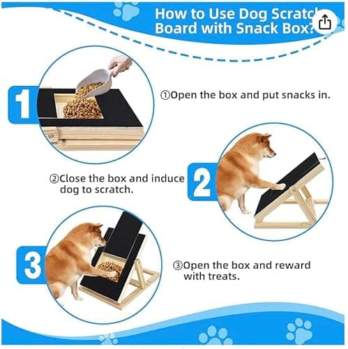 Dog Nail Scratch Board - with Treat Draw- Dog Scratch Pad for Nails – Durable Wooden Nail Filing Board with Treat Drawer (All Breeds, Adjustable) — view 3