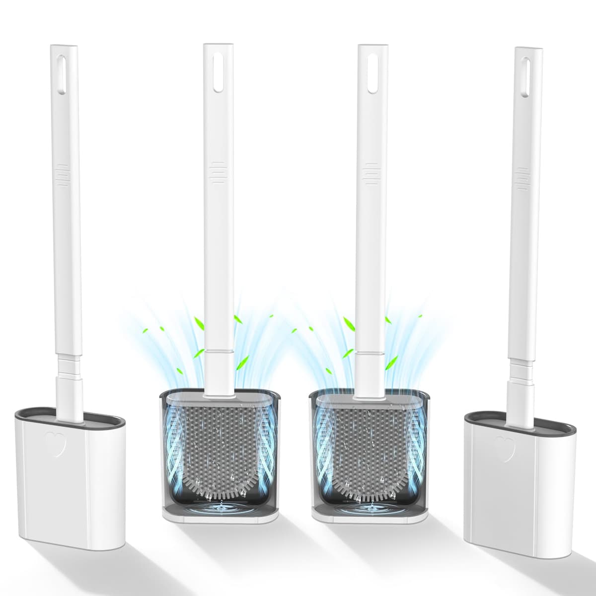 Toilet Brush, 2 Pack Bathroom Silicone Toilet Brushes and Holder Sets with No-Slip Long Plastic Handle and Soft Flexible Bristles, Toilet Brushes with holders and Base for Anti-drip (White) — view 11
