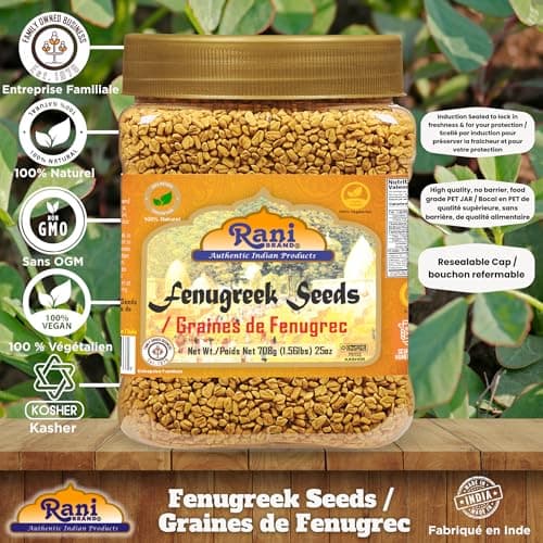 Rani Fenugreek (Methi) Seeds Whole 25oz (1.56lbs) 708g PET Jar, Trigonella foenum graecum ~ All Natural | Vegan | Gluten Friendly | Non-GMO | Indian Origin, Used in Cooking & Ayurvedic Spice — view 3