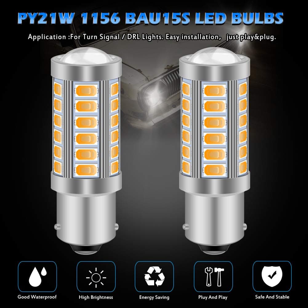 KATUR 2 Piezas BAU15S 7507 1156PY PY21W 5630 33-SMD Ámbar 900 lúmenes Super Brillante LED Girar Cola Cola de Freno Luz de señal de Parada Bombilla — view 2