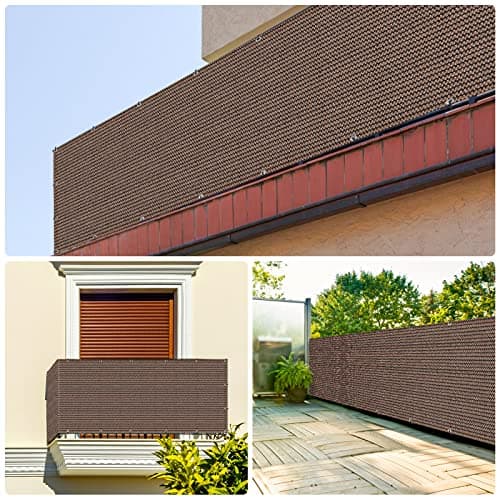 UIRWAY Privacy Screen Balcony Fence 3'x16.5', Garden Courtyard Privacy Fence Screen with Zip Ties UV Protection, for Animal Barriers, Decks, Patios, Outdoor Pools, Porches, Condo Railings - Brown — view 4
