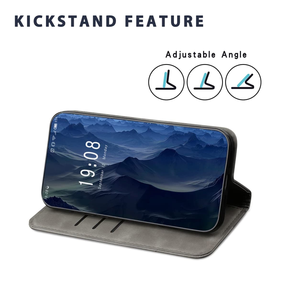 Case Compatible with Xiaomi Redmi A1, Premium PU Leather Wallet Case with [Card Slots] [Viewing Stand], Shockproof Flip Cover for Redmi A1 (Grey) — view 6