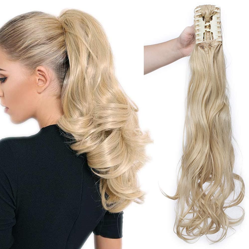 17"(43cm) SEGO Ponytail Long Synthetic Hair Looks Natural [Red Brown/Orange] Clip in Hair Extensions Curly Tail Ponytail Extension (90g) — view 86