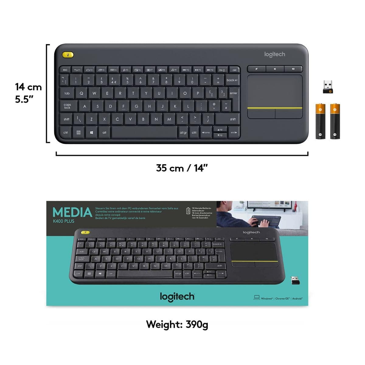 Logitech K400 Wireless Touch Keyboard - Black — view 2
