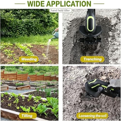 2026 New 24V 2 in 1 Cordless Tiller and Cultivator with Extension Pole,Cordless Tiller Cultivator,Handheld Tiller and Hand Held Cultivator for Garden,Weeding, Trenching (Green(2*Battery+1*Pole)) — view 5