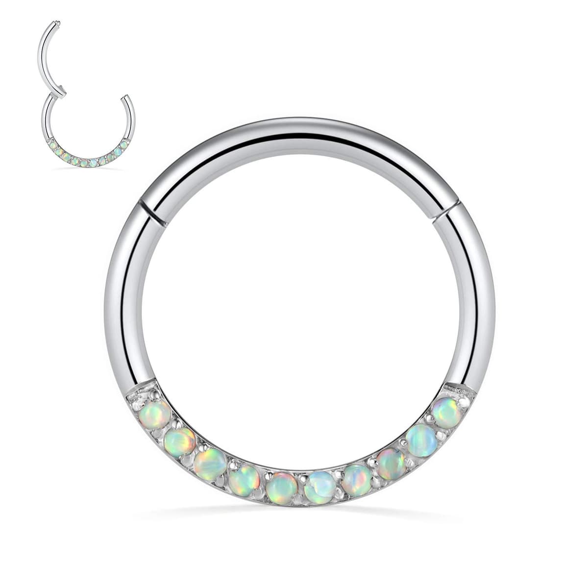 hengkaixuan CZ Opal Septum Jewellery Daith Ring Conch Hoop Seamless Clicker Ring Surgical Steel Rook Tragus Conch Piercing Jewellery Small Hoop Earring Nose Hoop Ring — view 10