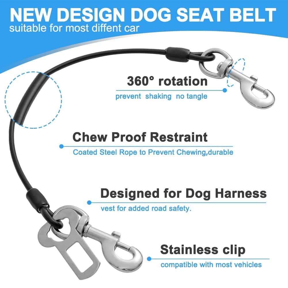 Dog Car Seat Belt, Dog Car Harnesses Chew Proof Steel Rope Cable, Waterproof Dogs Safety Belt, Vehicle Harnesses with Double Clips and Latch Attachment — view 5