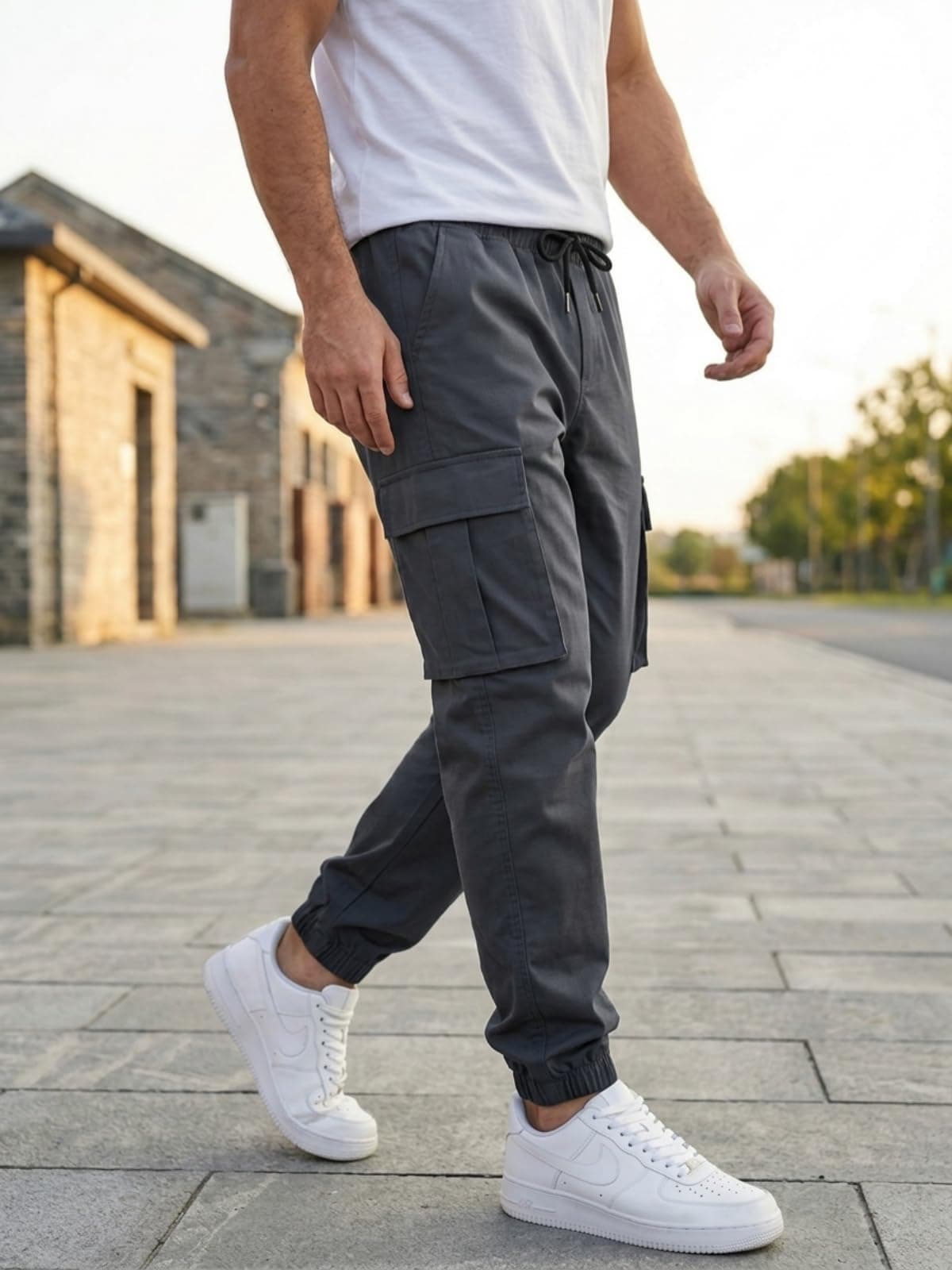 Pantalones cargo para hombre, cintura elástica, con múltiples bolsillos, para trabajo al aire libre — view 5