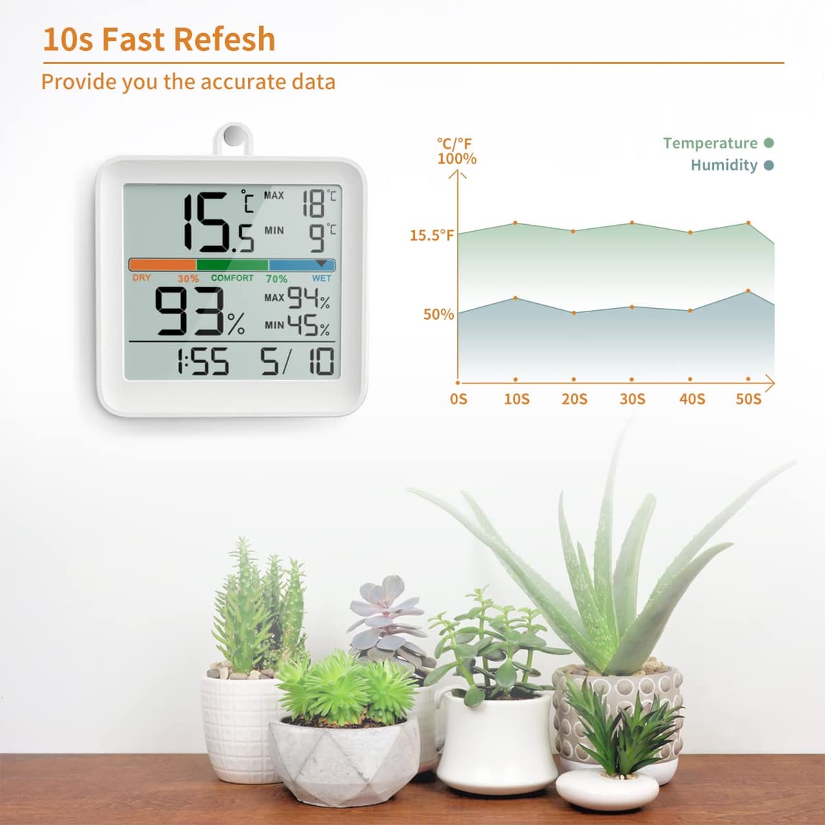 NOKLEAD Higrómetro Termómetro para interiores - Medidor digital de humedad de la habitación Medidor de monitor de temperatura preciso Registros máximos/mínimos, LCD táctil con reloj retroiluminado — view 7