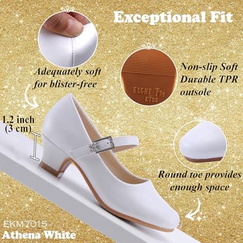 EIGHT KM Girls High Heel Dress Shoes Mary Jane Wedding Party Pumps Princess Shoes EKM7015 Athena Microfiber White Leather Size 2 US Little Kid — view 3