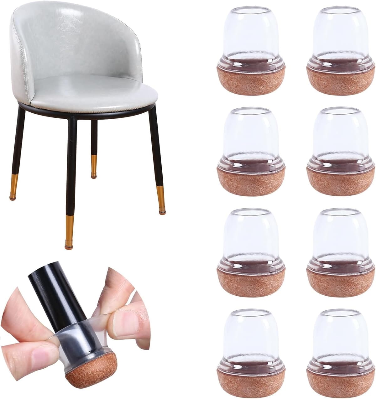 Ezprotekt Protectores de Suelo Transparentes para Patas de Silla 20-28mm, 16 Tapones de Silicona con Fieltro Envuelto, Fundas de Silicona Redondo — view 37