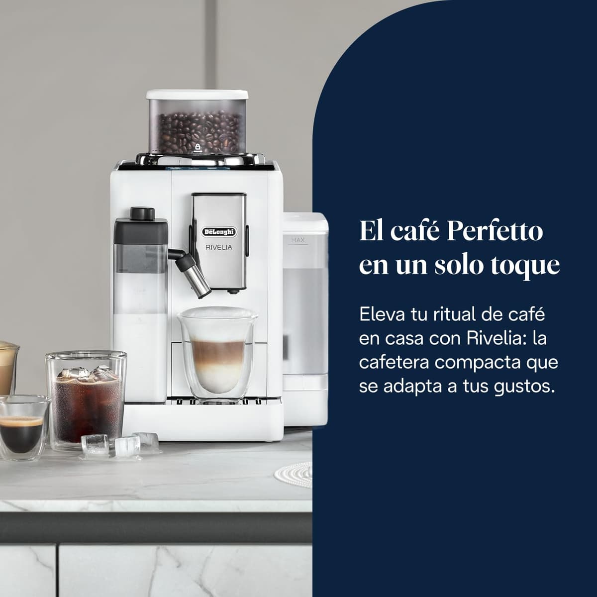 De’Longhi Rivelia – Cafetera Superautomática, LatteCrema Jarra de leche automática, 16 Bebidas One-Touch, Pantalla Táctil, Depósitos de Granos de Café Intercambiables, Blanco (EXAM440.55.W) — view 2