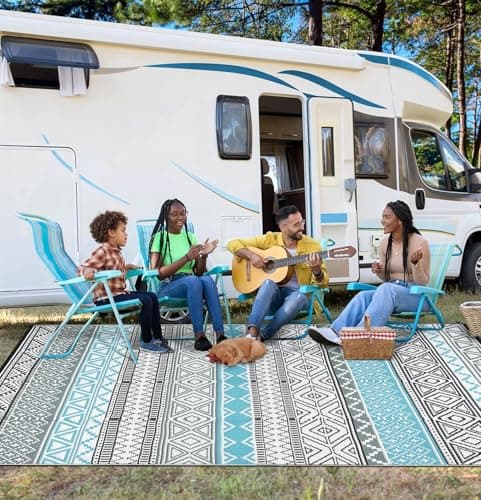 Garvee Boho Outdoor Rug 8x10, Waterproof Plastic Straw Rug, Portable Colorful Patio Carpet for Camping, Reversible Camping Mat for Balcony, Braided Indoor Outdoor Rugs for Picnic Deck RV Porch — view 6