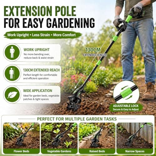 2026 New 24V 2 in 1 Cordless Tiller and Cultivator with Extension Pole,Cordless Tiller Cultivator,Handheld Tiller and Hand Held Cultivator for Garden,Weeding, Trenching (Green(2*Battery+1*Pole)) — view 3