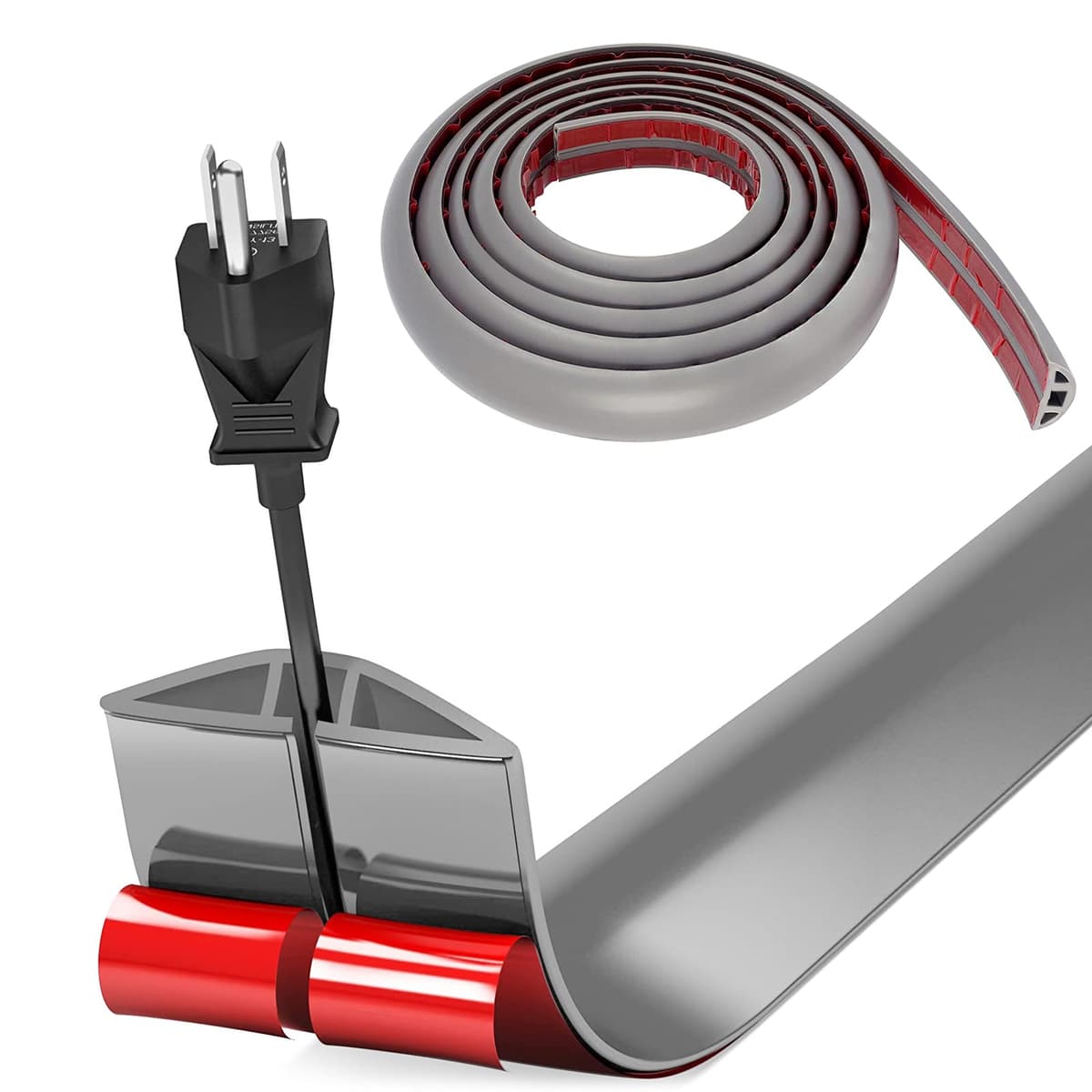 Pasacables Suelo, Canaleta Cables Suelo, 3.0M x 3cm Protector de Cables para Suelo, Cubiertas de Suelo para Cables Autoadhesiva Montaje para Todos los Hogar, Oficina, Escuela, Almacén(Gris-Redondeado)