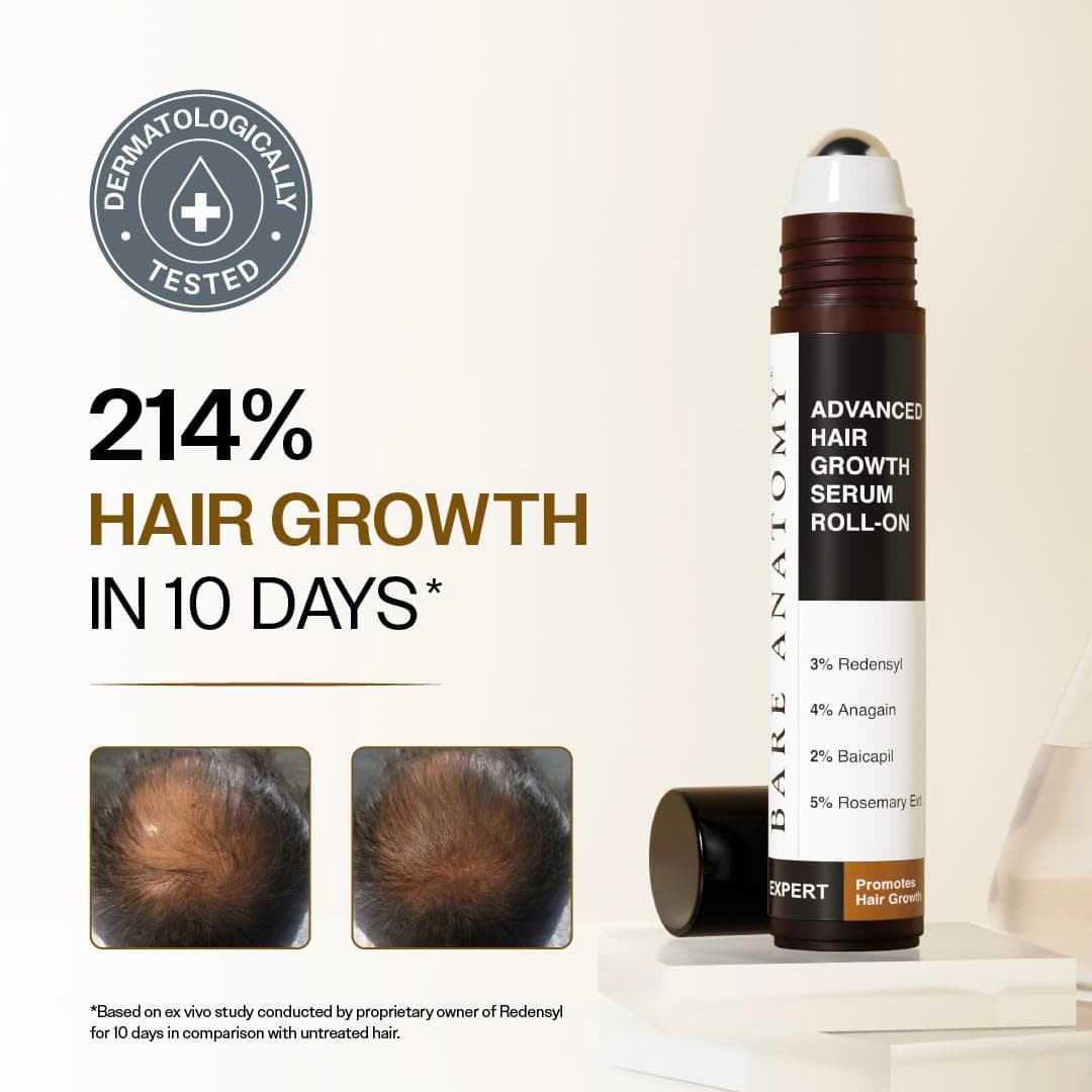 Bare Anatomy Advanced Roll-On - Suero para el crecimiento del cabello, 3% Redensyl + 4% Anagain + 2% Baicapil + 5% Romero, Agua de Arroz, Biotina y Palmera Saw | 25 ml — view 2
