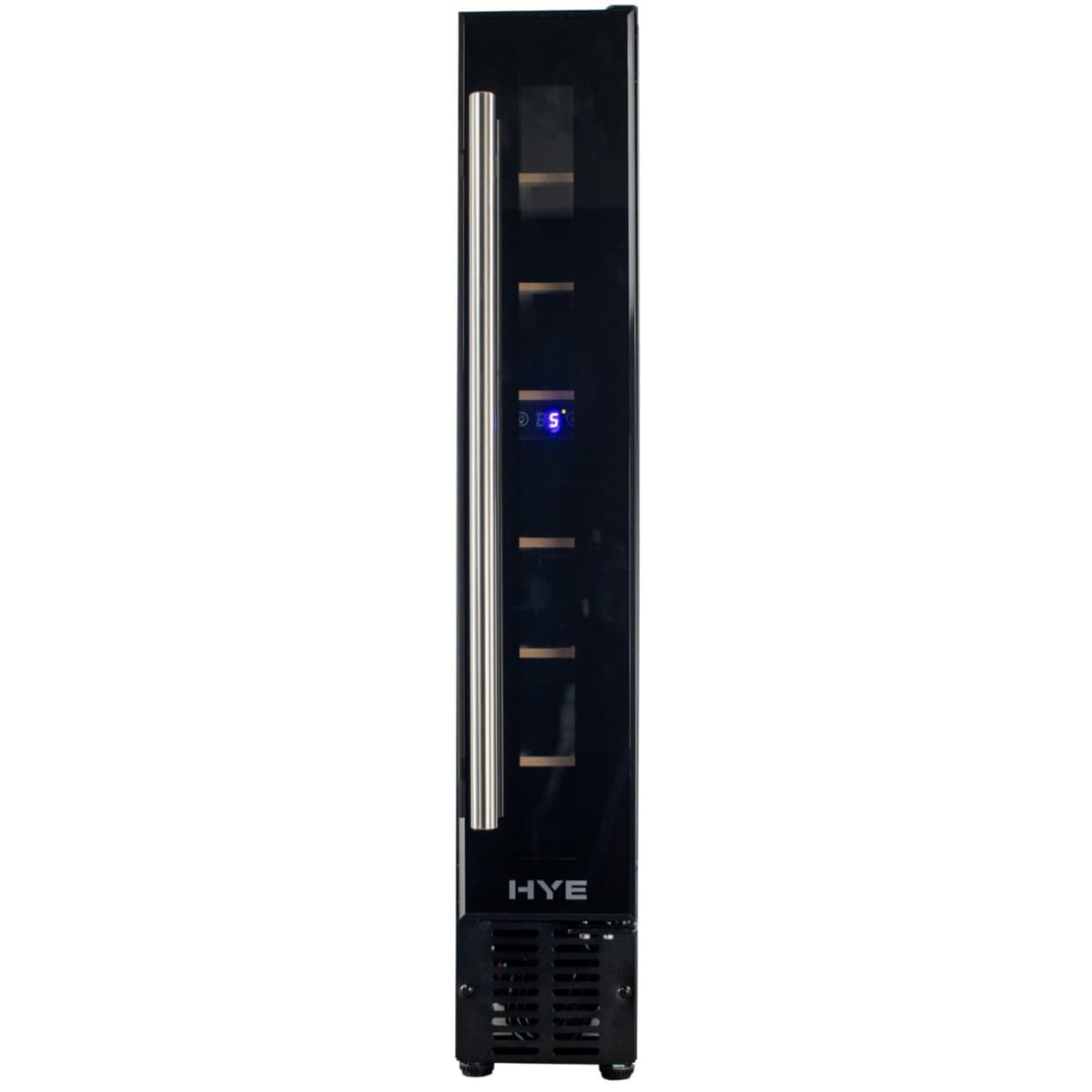 HYE Wine Cooler - Wine Fridge With 7 Bottle/22L Storage, 14.8CM Width, Wooden Shelves, LED Top Lighting, Temperature Range Adjustment, 39 dB Operation, Perfect For Kitchens & Home Bars - RF01WC7SB31