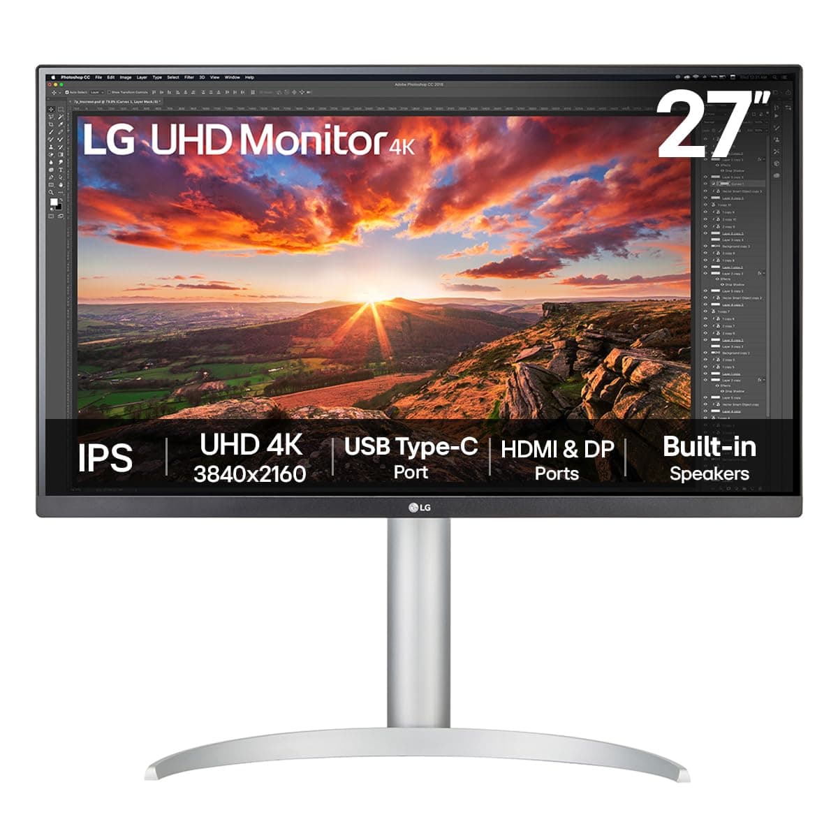 LG UHD Monitor 27UP850K – 4K IPS 27 inch, 60Hz, 5ms, DCI-P3 95%, DisplayHDR 400, High Resolution Content Creation Display, Built-in Speakers, HDMI, DisplayPort, USB-C, White