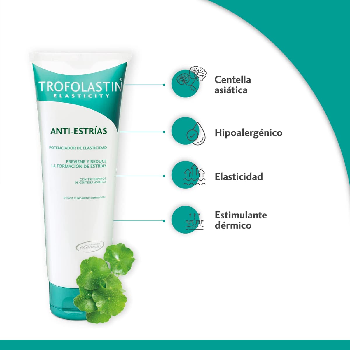 Trofolastin, Crema Antiestrías Reafirmante, Hidratación y Prevención de Estrías, Con Centella Asiática, Piel Flexible y Elástica, 250ml — view 3