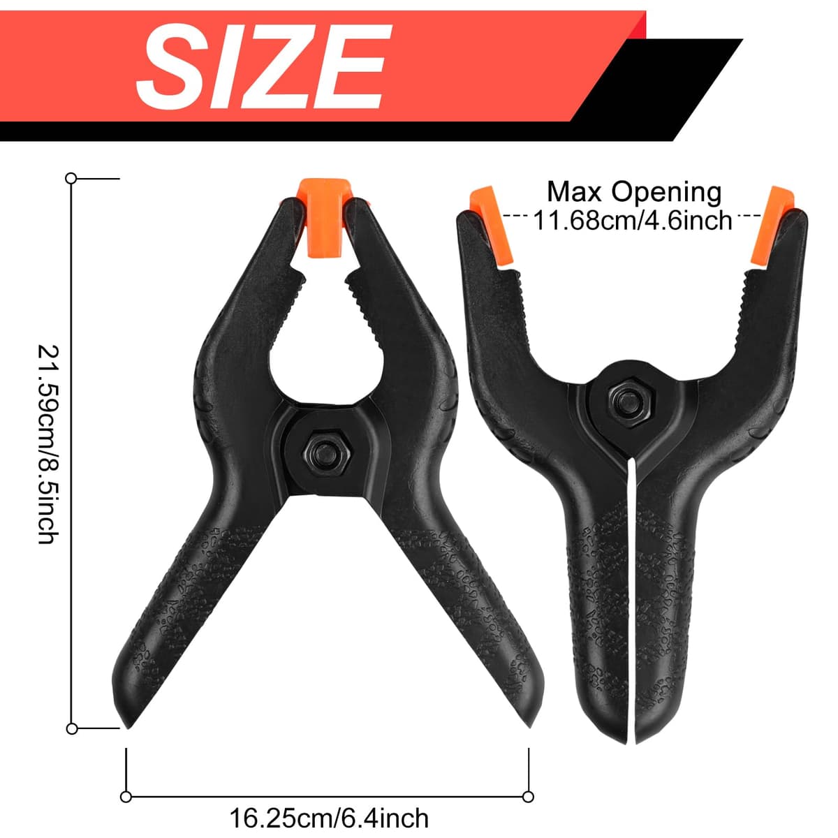 2 Pack Spring Clamps, 8.5inch Plastic Clips, Small Backdrop Clips, Clamps Heavy Duty, Spring Clips for Crafts, Backdrop Stand, Woodworking, Photography Studios (Black) — view 2