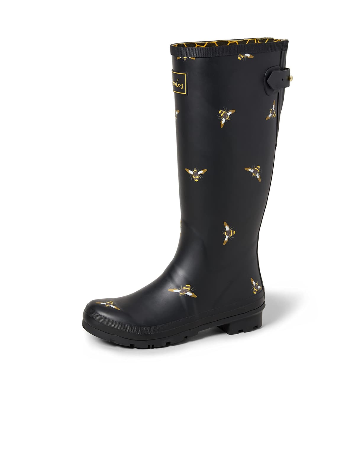 Joules Womens Welly Print With Adjustable Back Gusset - Black Metallic Bees — view 12