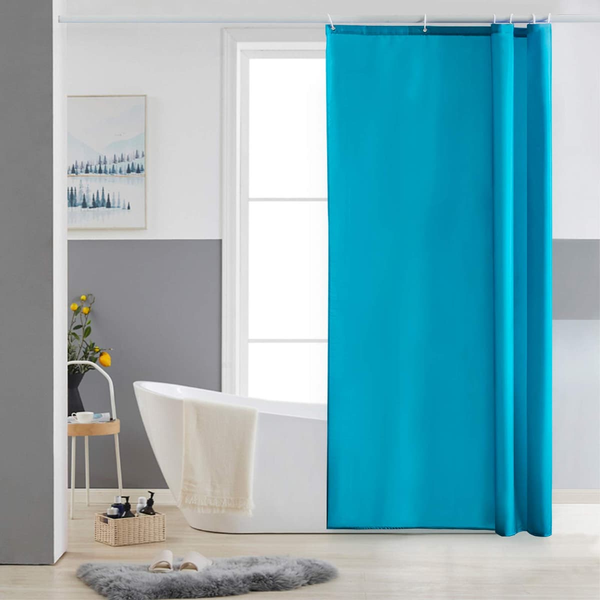 Furlinic Cortina Ducha 200x200cm Antimoho Impermeable Lavable Blanco Tela Poliéster Grandes Cortinas de Baño con 12 Aros de Cortina Ducha. — view 81