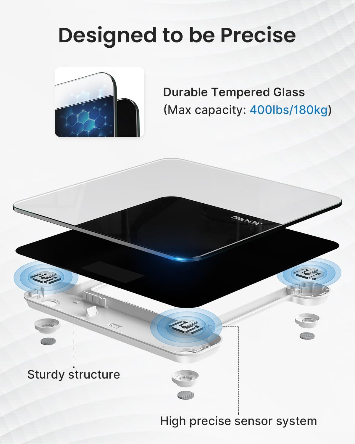 Báscula De Baño Digital RENPHO, Báscula De Peso Corporal De Alta Precisión Con Pantalla Iluminada, Graduación de 0,1 lb (50 g) precisión, Tecnología Step-On, 180kg/400lb, Negro, Core 1S — view 2