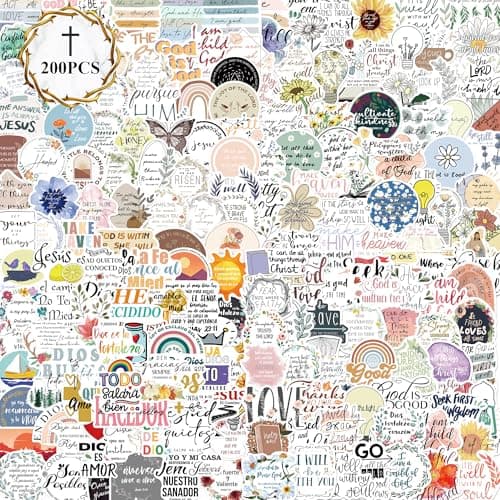 200 PCS Christian Bible Verse Jesus God Stickers - Waterproof Vinyl Scripture Stickers for Bible Journaling Supplies, Water Bottles, Laptops, Notebooks - Religious Inspirational Decals for Faith Gifts
