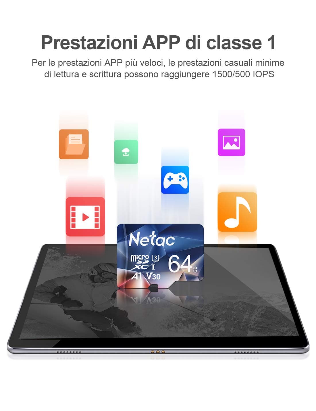 Netac 2 Paquetes 64 GB Tarjeta de Memoria Micro SD A1 U3 C10 V30 UHS-I Velocidad hasta 100/30 MB/S para Teléfono, Videocámara, Switch, Tableta — view 2
