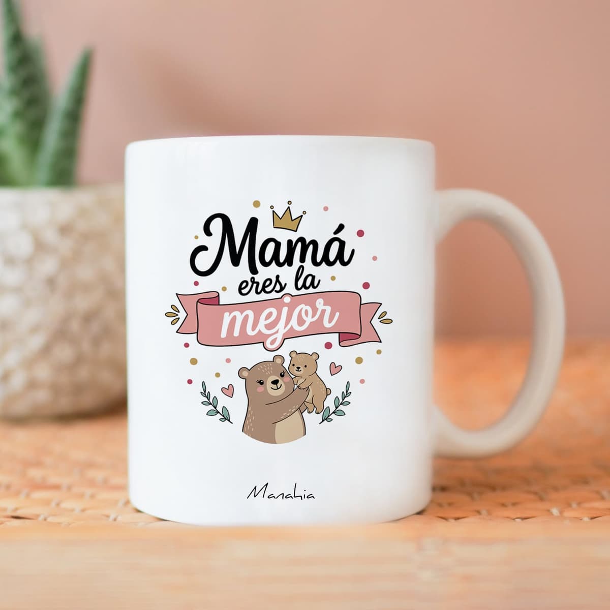 Manahia - Taza Mamá Eres la Mejor | Regalo Original Día de la Madre, Cumpleaños, Navidad | Detalle para Mujer con Diseño de Osos y Corona | Incluye Caja Kraft — view 5