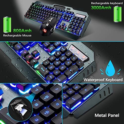 Wireless Gaming Keyboard and Mouse Combo,61 Key Rainbow Backlit Keyboard with Rechargeable 3800mAh,Mechanical Feel,Ergonomic,Quiet,Waterproof,RGB Mute Mice for PS4,Xbox One,Desktop,PC — view 3