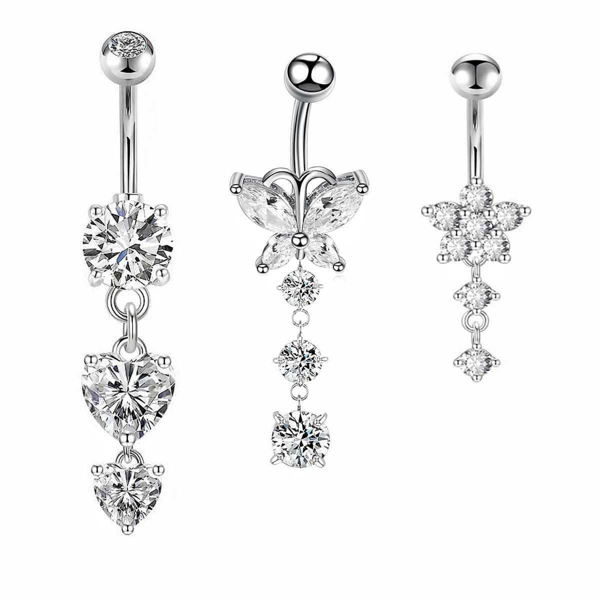 Aucuu 3/4/5/12/20PCS Piercing Ombligo, 14G de Acero Inoxidable, Forma de Barra Curvada y Circonita CZ Cúbica Perla Ombligo Joyería para Mujeres Hombres — view 10