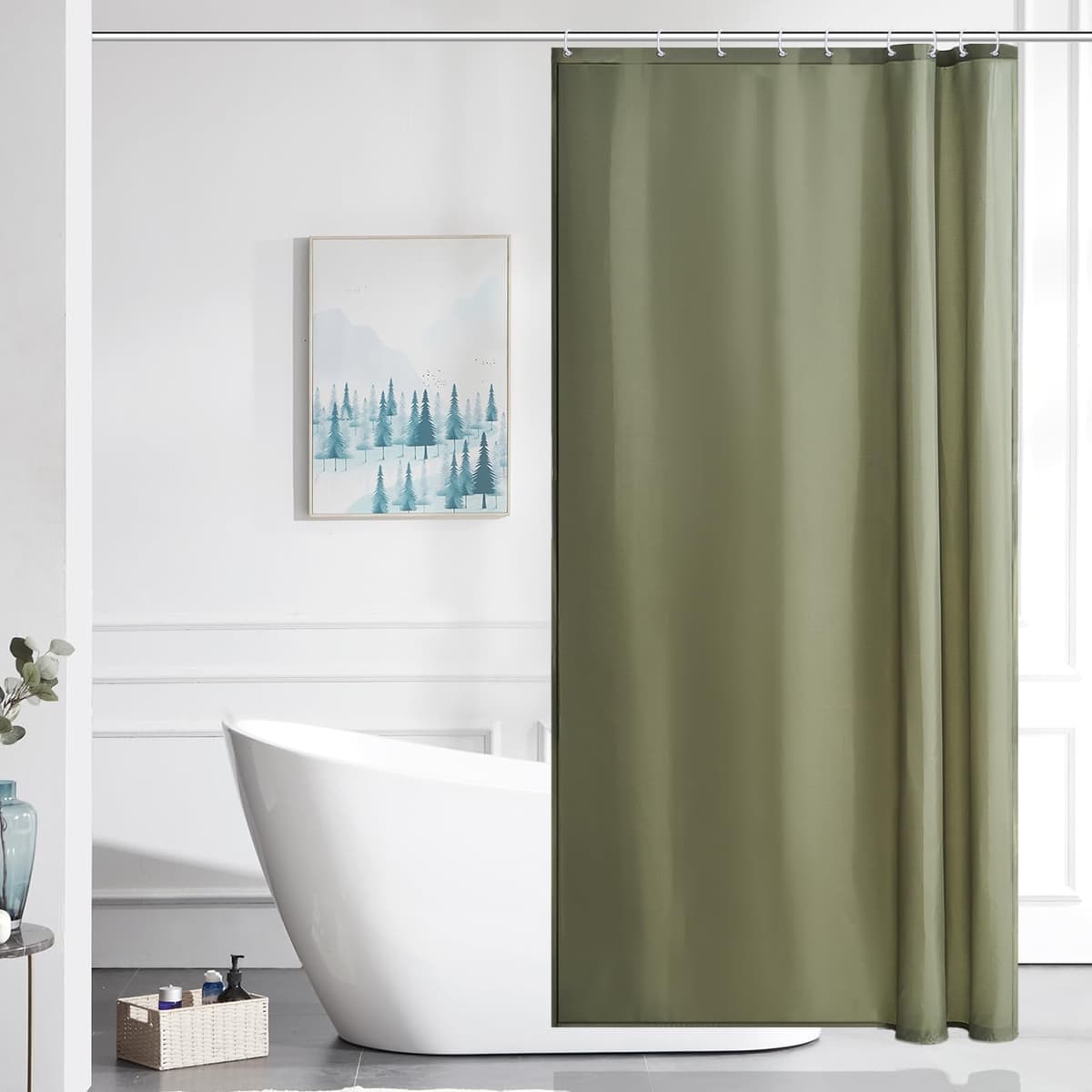 Furlinic Navy Shower Curtain Anti Mould Resistant Waterproof Bathroom Curtains Washable Polyester Fabric 90x180cm with Weight Tape for Bath Wet Room 35x72 Inch. — view 72