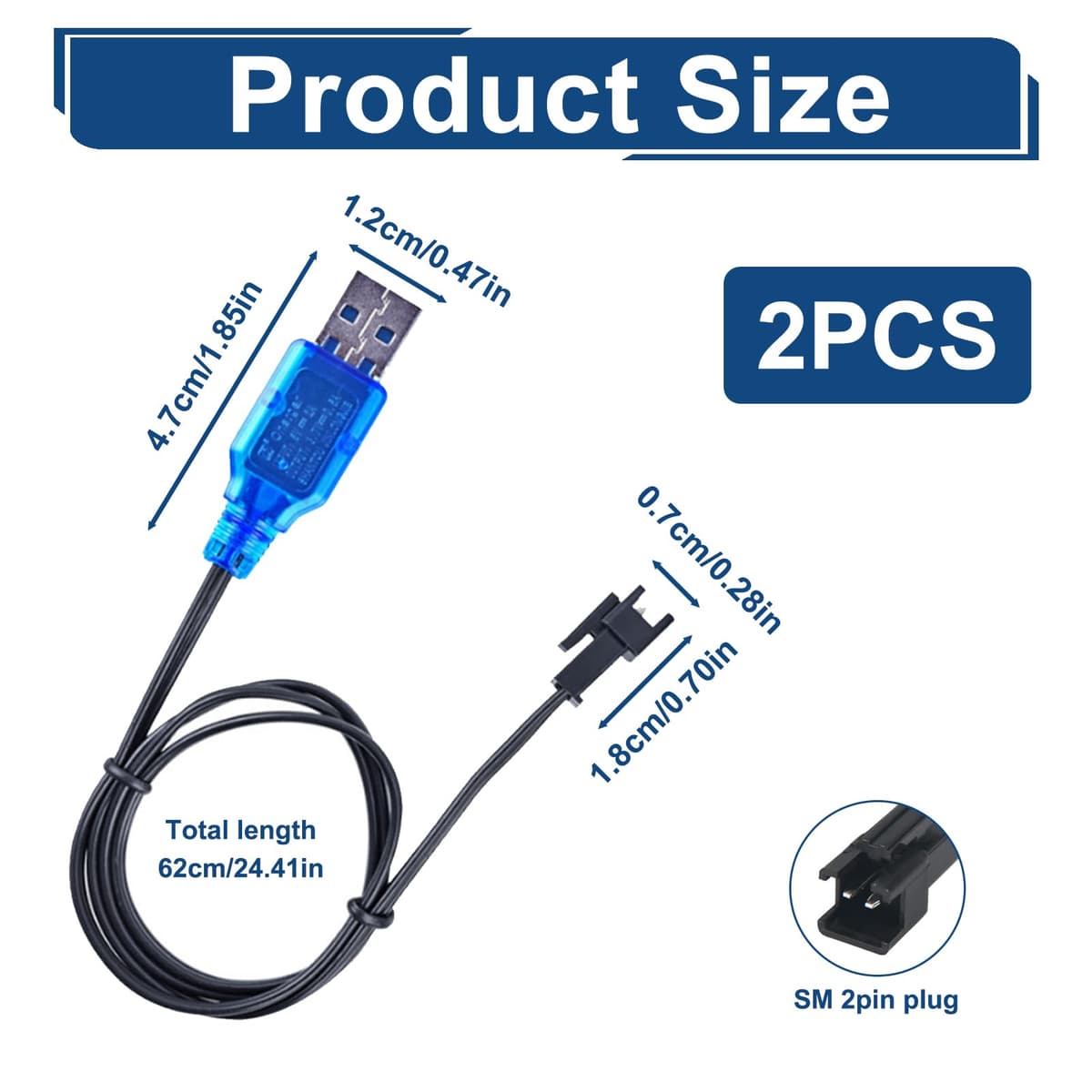 2 Piezas Cargador USB con SM-2P, Cable de Cargador USB 3.7V para Baterías Li-Ion/LiPo, para Drones, Coches, Barcos, Juguetes RC, con Protección contra Sobrecarga y LED Indicador de Carga — view 2