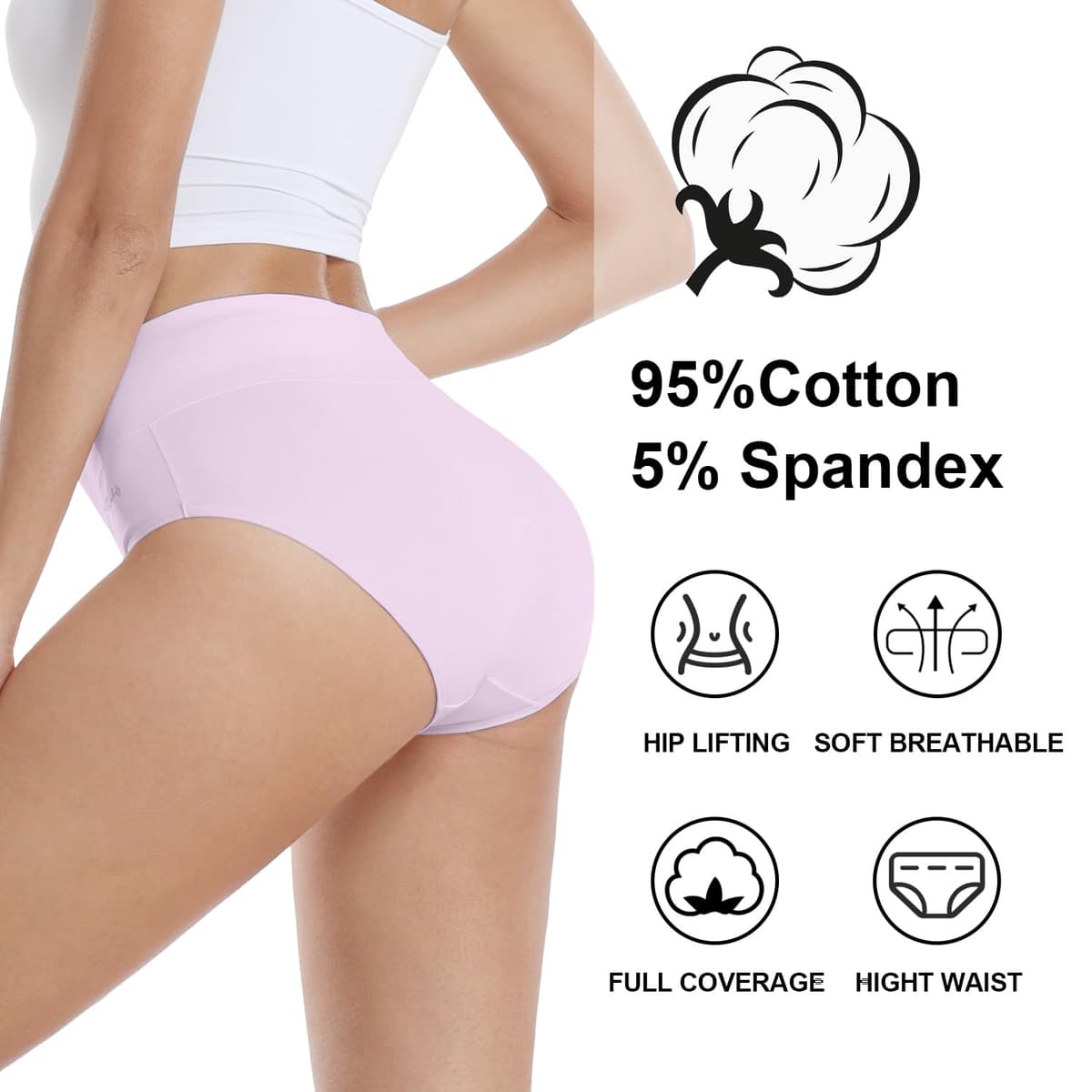 coskefy Underwear Women, High Waisted Cotton Knickers Ladies Full Briefs Soft Panties Slight Tummy Control Pants 5 Pack — view 3