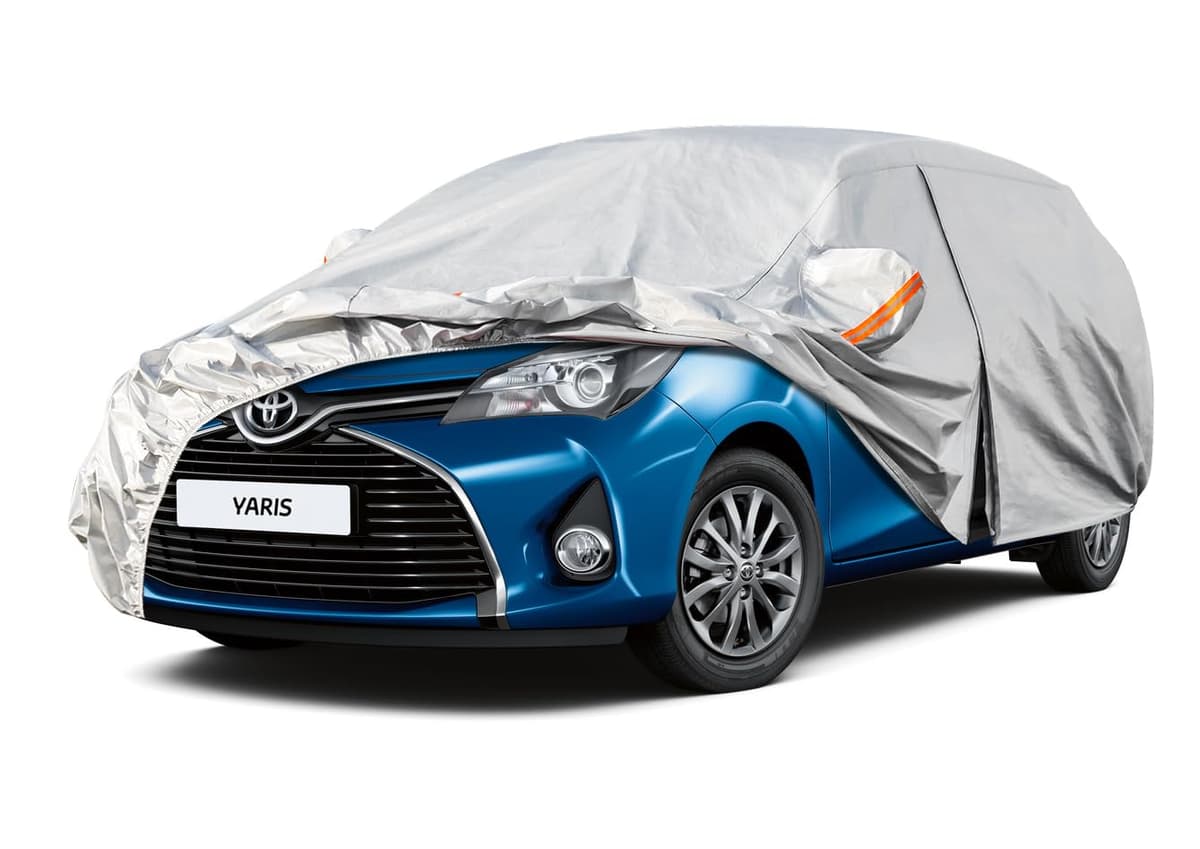 Kayme Funda Coche Exterior, Compatibles con Toyota Yaris (1999-2025), Cubierta para Coche Impermeable Transpirable Anti-UV Antipolvo de 6 Capas, Cubre Coche con Cremallera y Forro de Algodón.