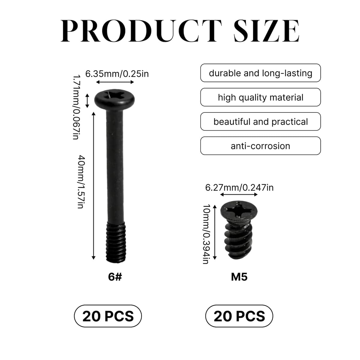 Lote de 80 Tornillos para Ventilador y Caja de PC–M5 x 10 mm y 6-32 x 30 mm en Acero al Carbono,Tornillos Autorroscantes para Radiador, Refrigeración Líquida y Montaje de Ventiladores de Ordenador — view 2
