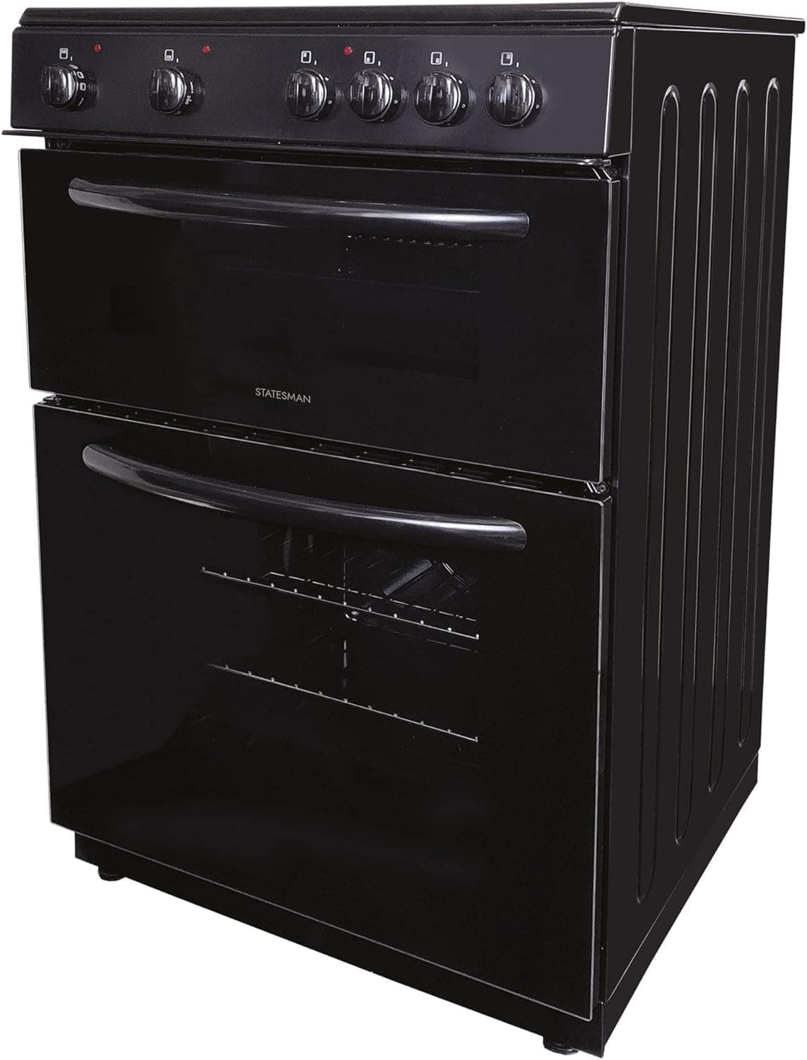Statesman EDC60B Fan Assisted Double Oven Electric Cooker, 4 Zone Ceramic Hob, 60cm Wide, Black — view 5