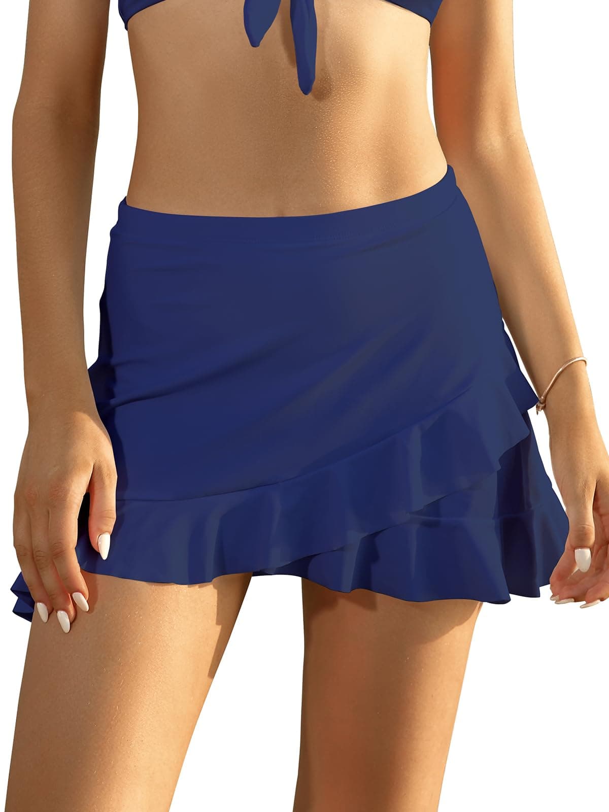 SHEKINI Traje de Baño para Mujer Elegante Ruched Bikini Falda Corta Incorporada Pantalones de Bikini Deportivo Verano Falda de Baño con Cordón de Playa — view 37