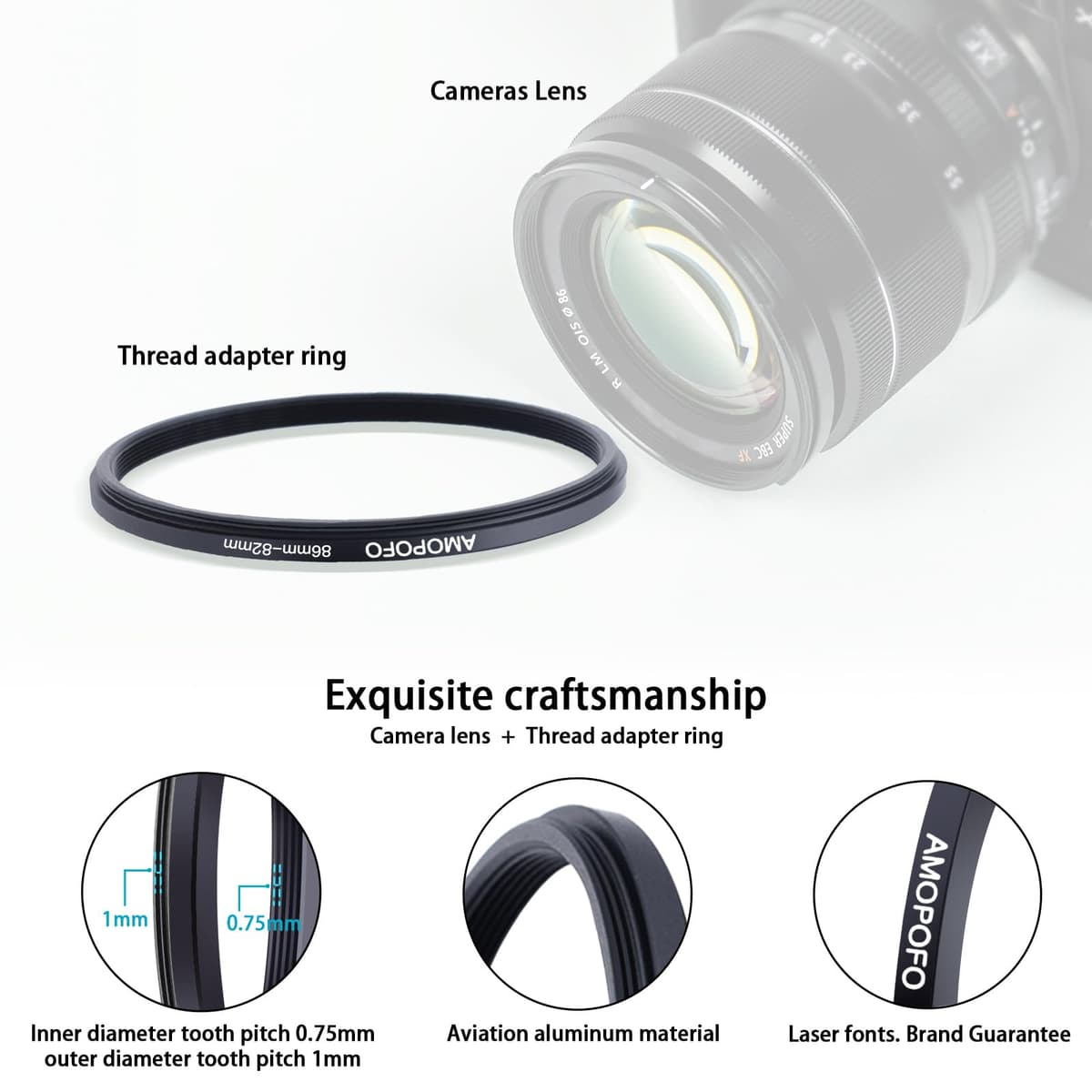 86mm to 82mm Step-Down Ring Filter adapter/86mm to 82mm Camera Filter Ring for 82mm UV, ND, CPL Filter,Step-Down Ring(86mm-82mm) — view 3