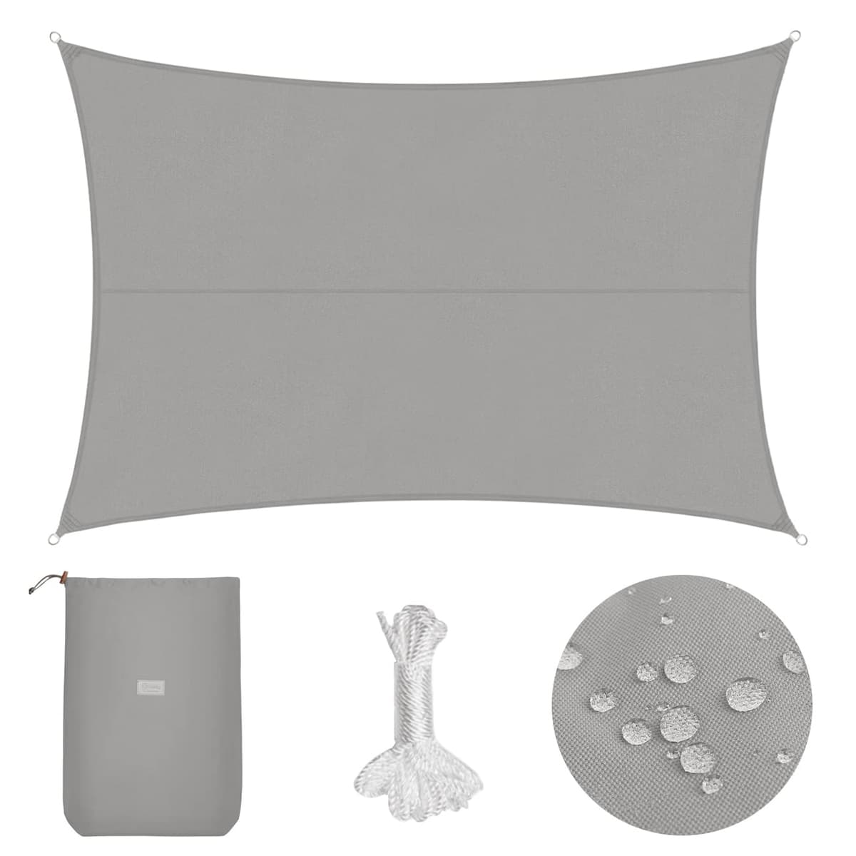 Sekey Toldo Vela de Sombra Impermeable 2x3m Rectangular Protección Rayos UV, Resistente al Desgarro, para Terraza Balcon Patio Exteriores Jardín, con Ojales y Cuerdas de Fijación, Gris Pardo — view 8