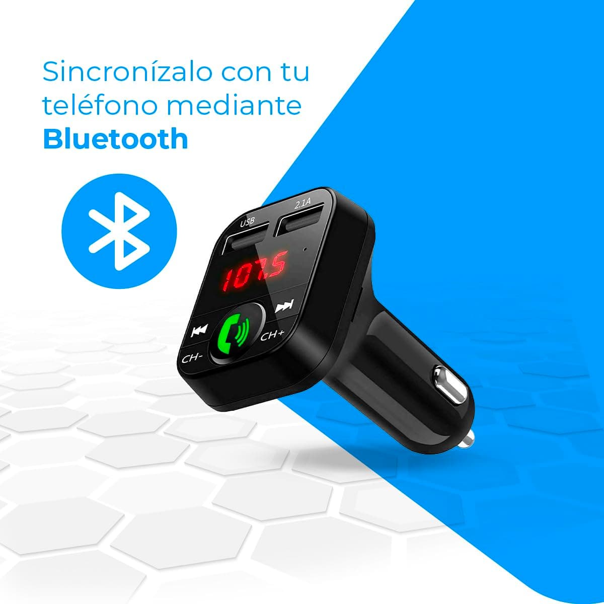 NK Bluetooth V5.0 FM Transmitter for Car and Truck 12/24 V Hands-Free, Music Player +EDR, Adapter Radio Receiver, Dual USB Port Quick Charge 2.1A, NK-FM2102 — view 6