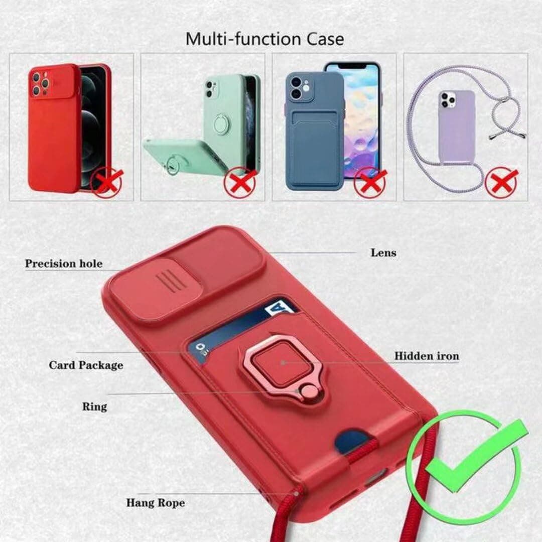 Protección de Cámara Funda Compatible con ‎Xiaomi Poco X6 Pro 5G/Redmi K70E 5G, con Anillo Soporte, Ajustable Collar Correa de Cuello Cordón Carcasa de Silicona-Negro — view 2