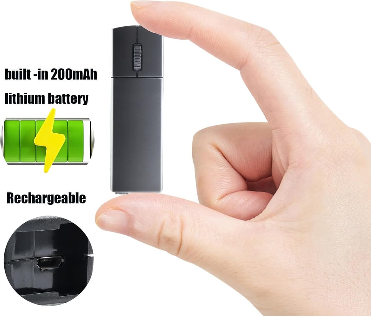 elec Space Wireless Mini Finger Mouse - Silent Dual-Mode Bluetooth & 2.4GHz, Ergonomic Portable PC Mice with Case, Compatible with MacBook and Chromebook Black — view 3