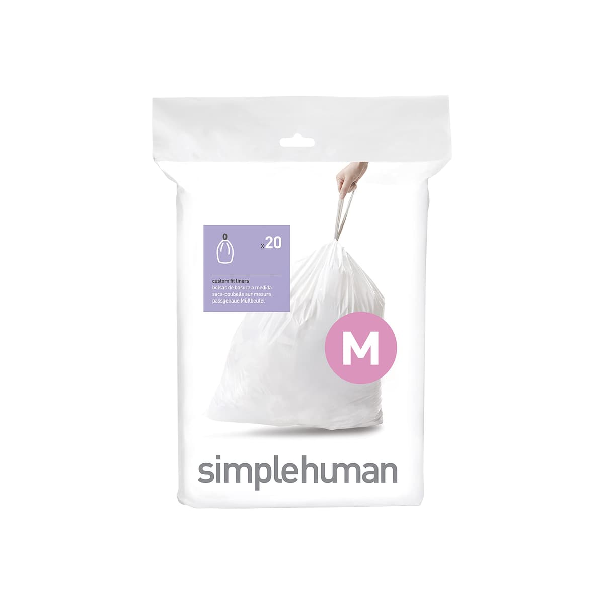simplehuman CW0408 3 x paquete de 20 bolsas de basura a medida (60 bolsas), código V, plástico blanco — view 34