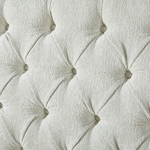 AMERLIFE King Size Platform Bed Frame, Chenille Upholstered Sleigh Bed with Scroll Wingback Headboard & Footboard/Button Tufted/No Box Spring Required/Cream — view 3