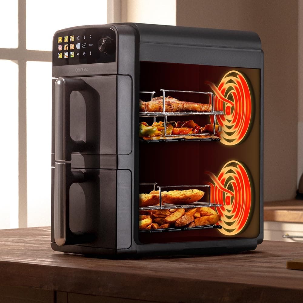 Cecotec Freidora de Aire de 10L con Cubetas Superpuestas Cecofry DuoLevel 10000. 2400W, Cubetas de 5L, Control Táctil, 6 Programas Preconfigurados para una Cocción Rápida y Saludable 10L | DuoLevel 10000 | 2 Cubetas 5L — view 3