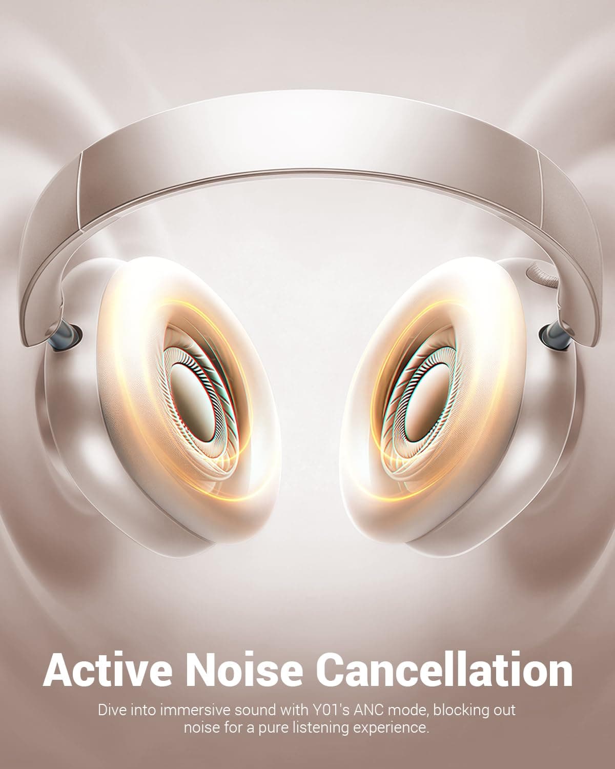 Wentronic Y01 Wireless Noise Canceling Headphones Bluetooth 5.3 Over Ear Headphones with Microphone, Hi-Res Audio, 48H Playtime, Foldable Comfortable Earpads,Compatible with iOS,Android,PC, Starlight — view 3